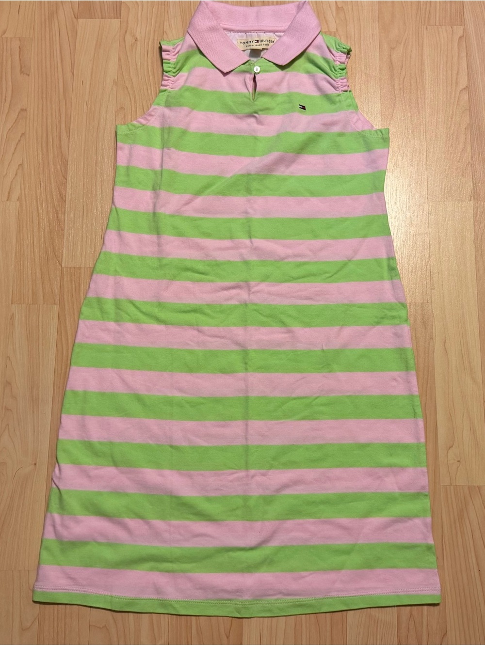 Tommy Girl Hilfiger Girl's Striped Summer Polo Dress Pink Green Size Large NWOT